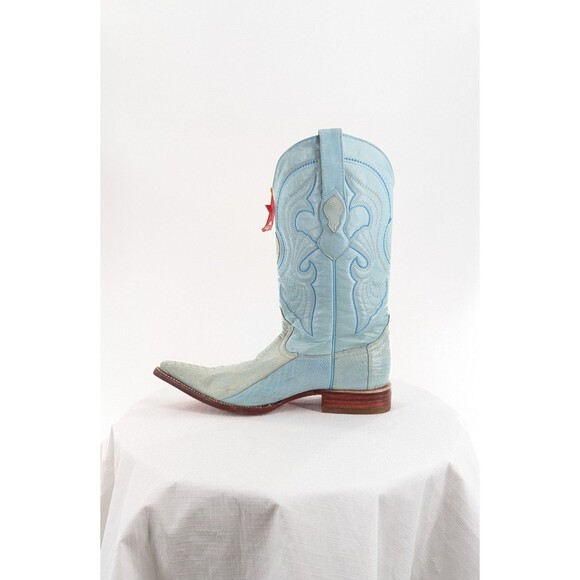 NWT Los Altos Sz 9 EE Rare Pale Blue Cowboy Boots Python? Embroidered Ranch West main image 7